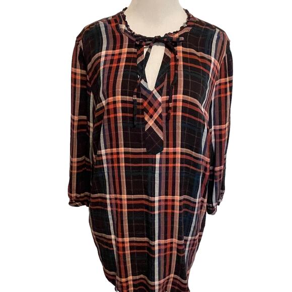 Torrid Plaid Rayon Twill Tie Neck Plaid Peasant Top Womens Size 1X Multicolor - Picture 4 of 11